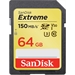 SANDISK SD EXTREME 64GB  ( V30; U3; UHS I; C10; R: 150MB/S; W: 40MB/S )